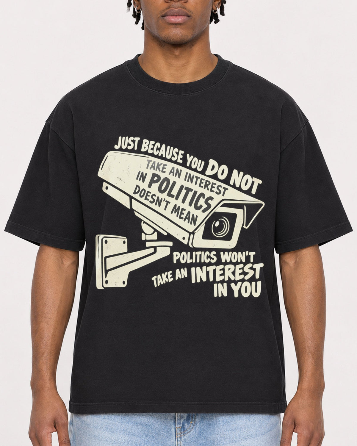Mockup Boxy Heavyweight Tee Black male close-up 05