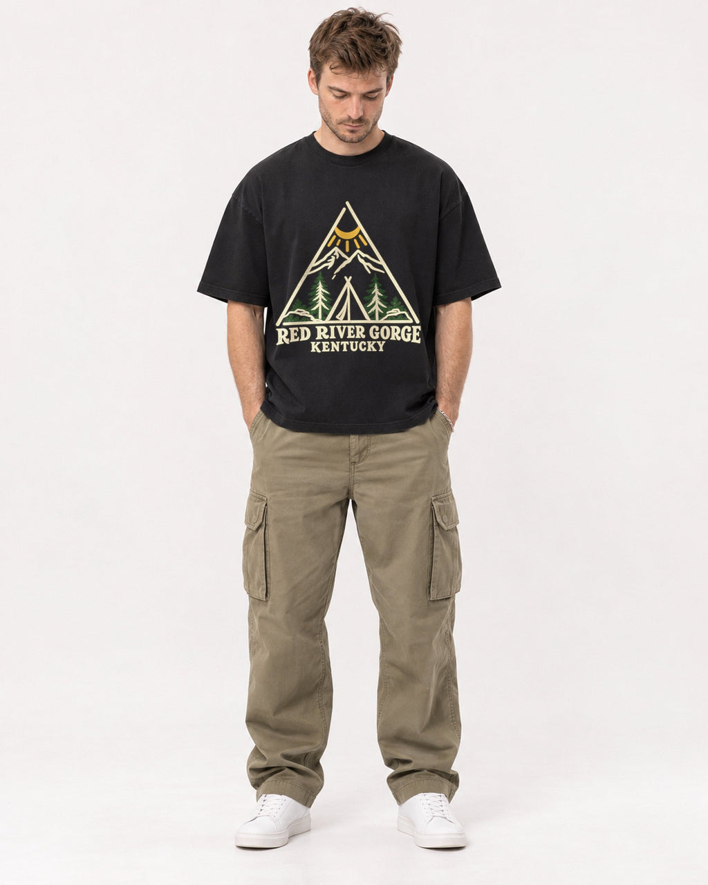 Mockup Boxy Heavyweight Tee Black male full-body 08