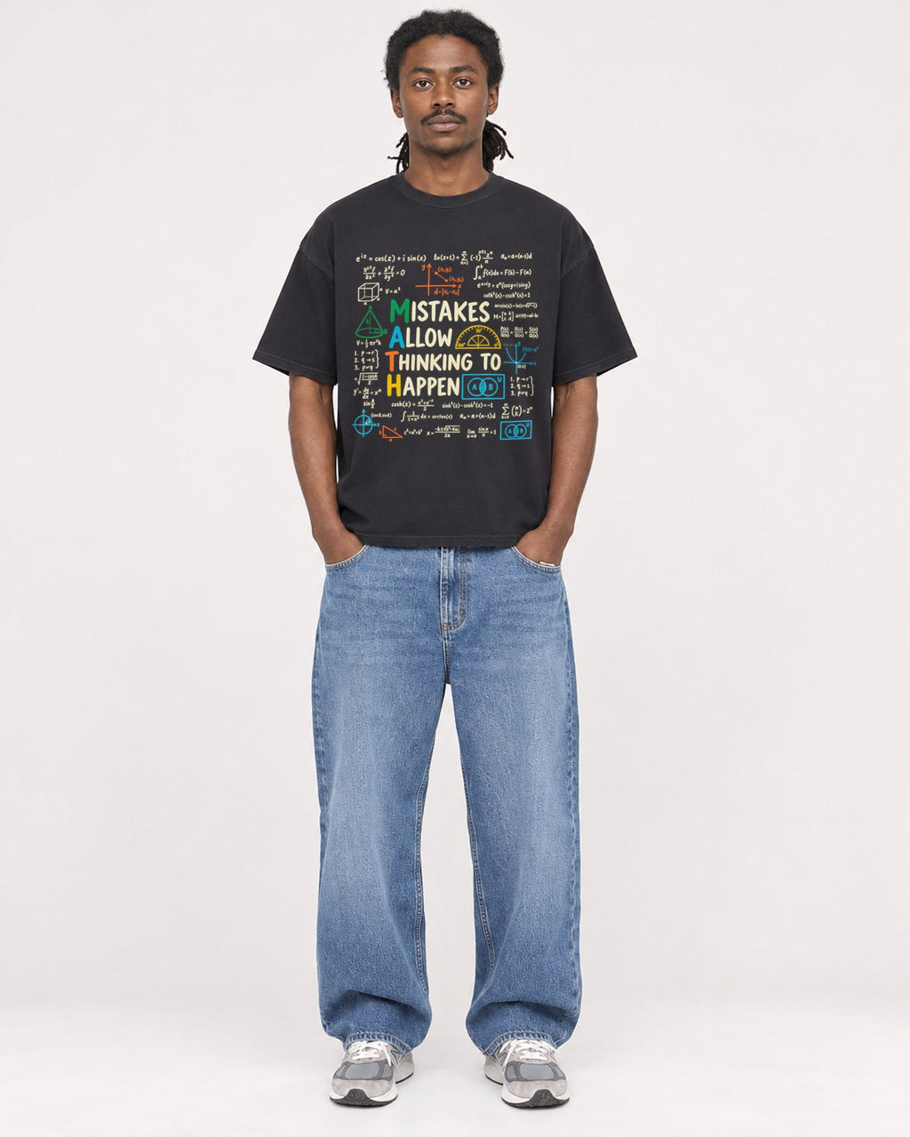 Mockup Boxy Heavyweight Tee Black male full-body 34
