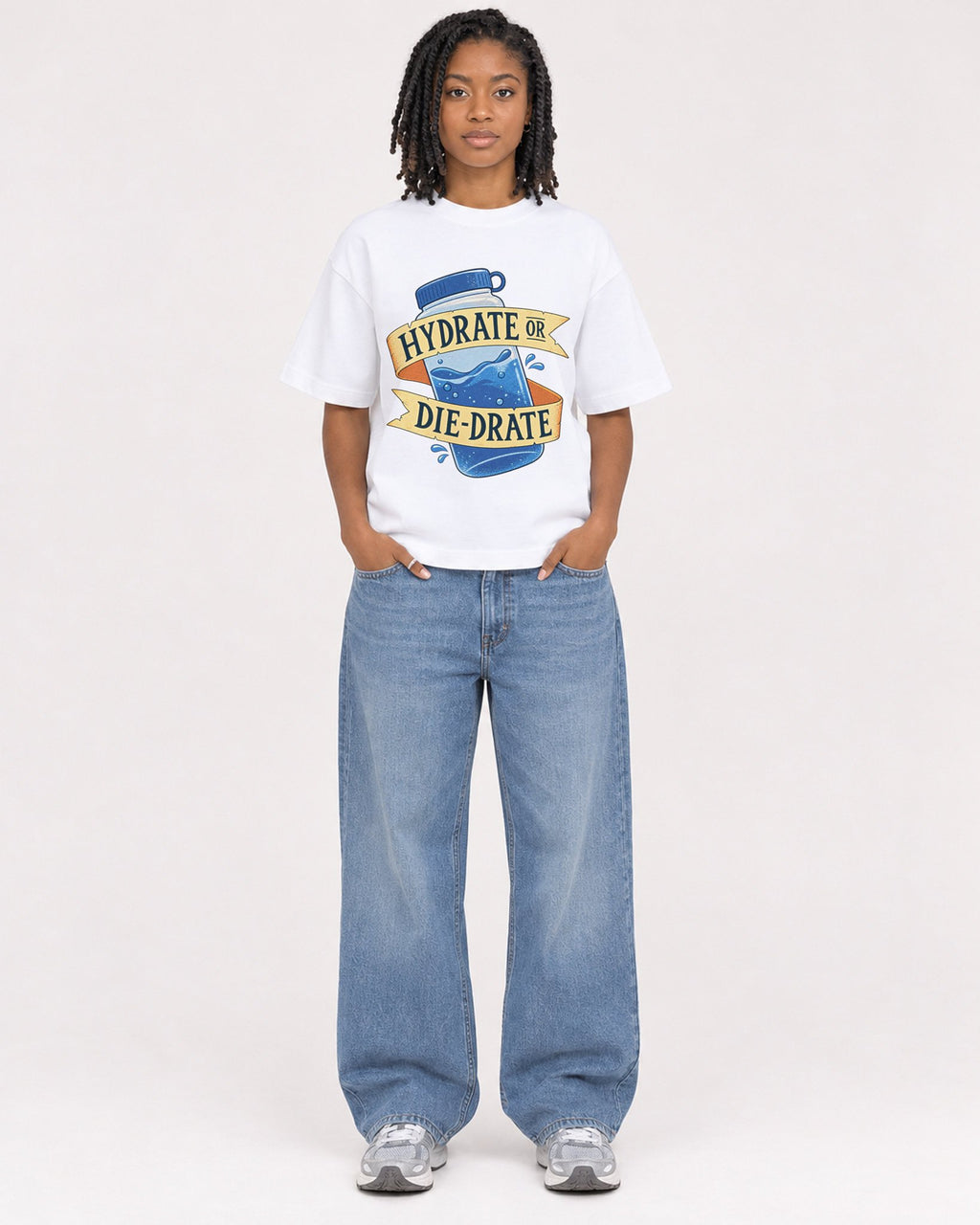 Mockup Boxy Heavyweight Tee White female full-body 15