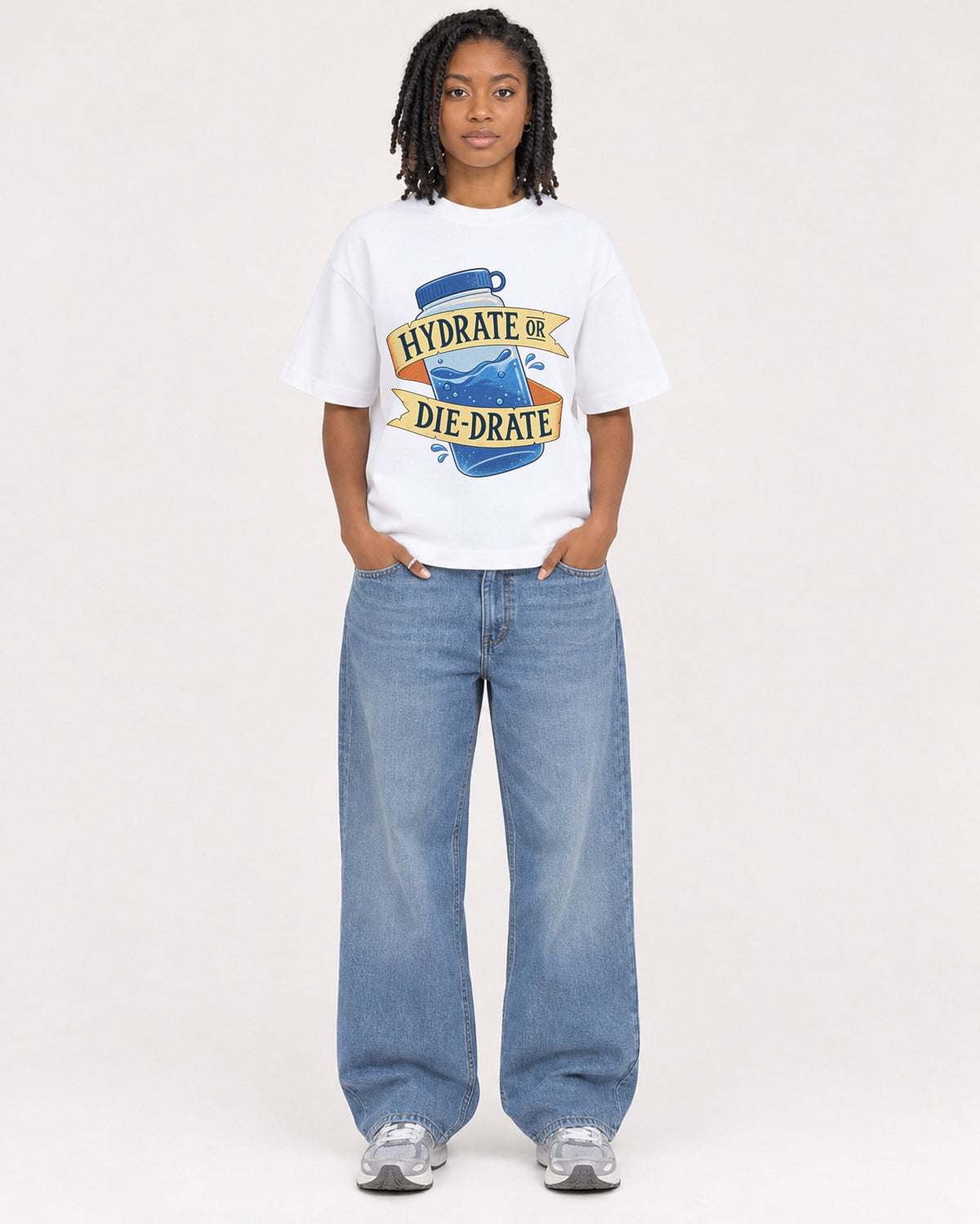 Mockup Boxy Heavyweight Tee White female full-body 15