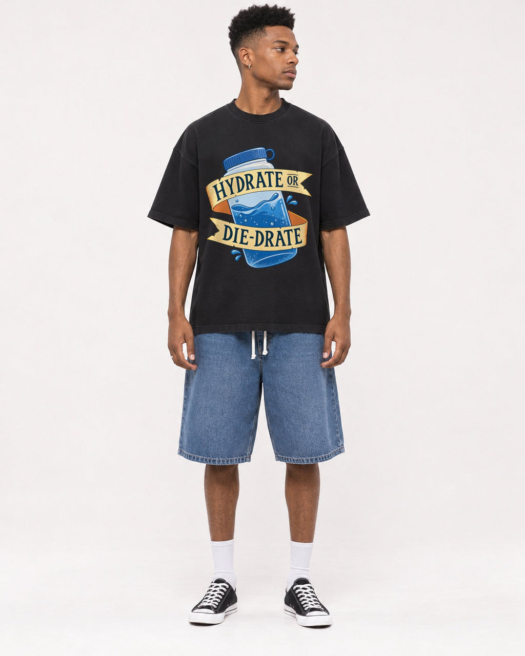 Mockup Boxy Heavyweight Tee Black male full-body 15
