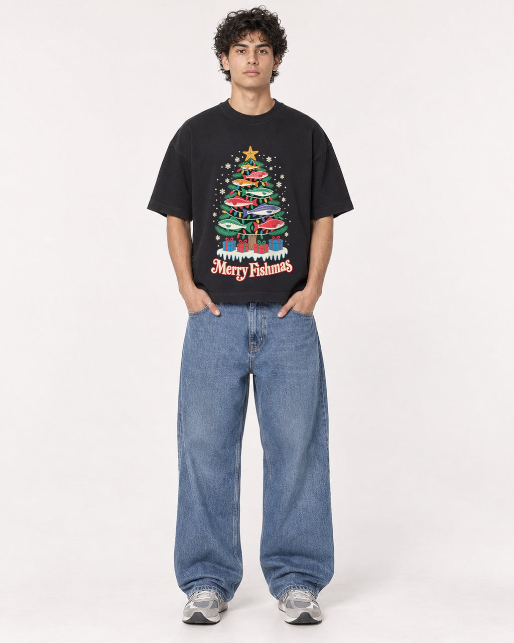 Mockup Boxy Heavyweight Tee Black male full-body 26