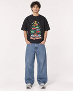 Mockup Boxy Heavyweight Tee Black male full-body 26