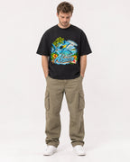 Mockup Boxy Heavyweight Tee Black male full-body 08