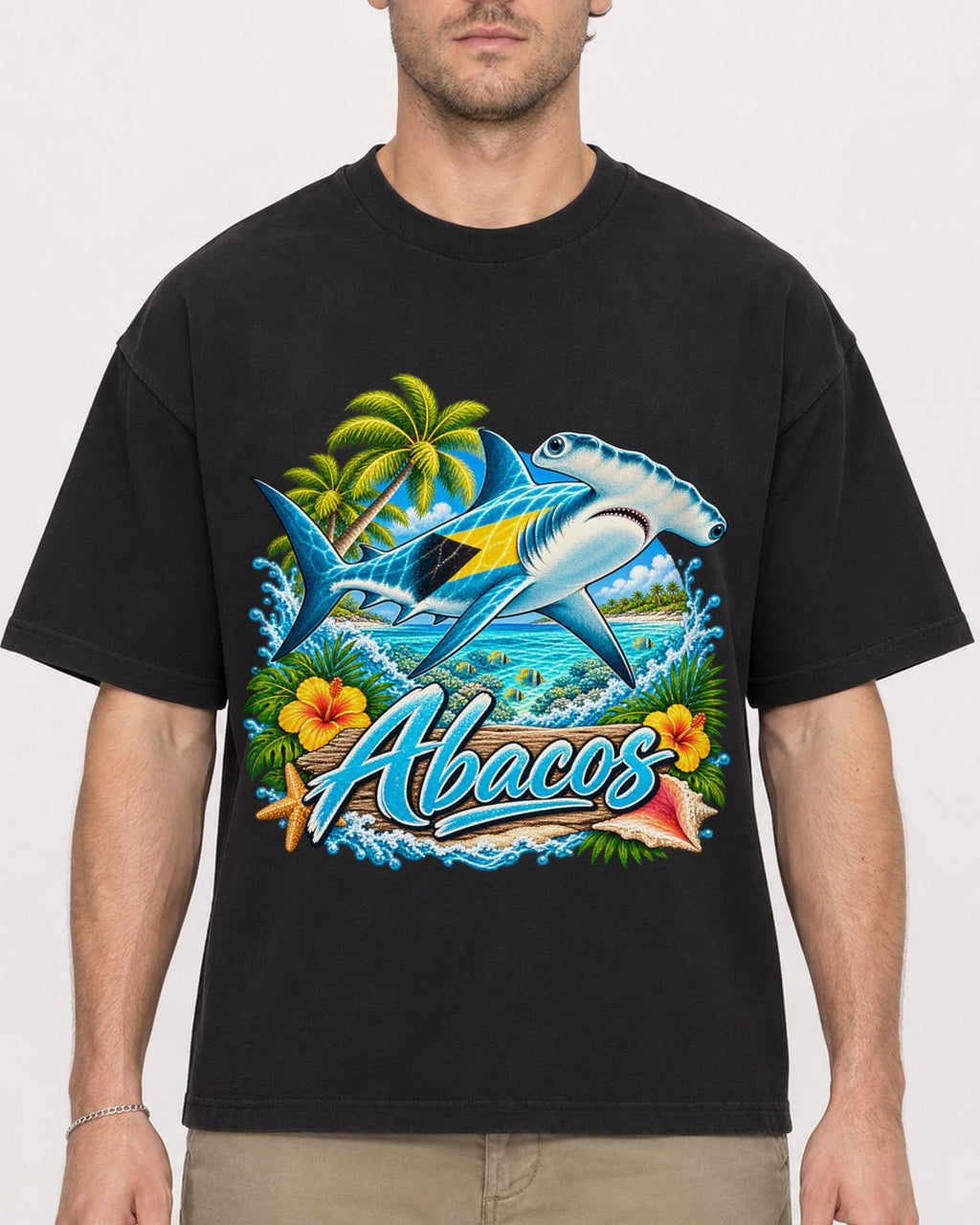 Mockup Boxy Heavyweight Tee Black male close-up 08