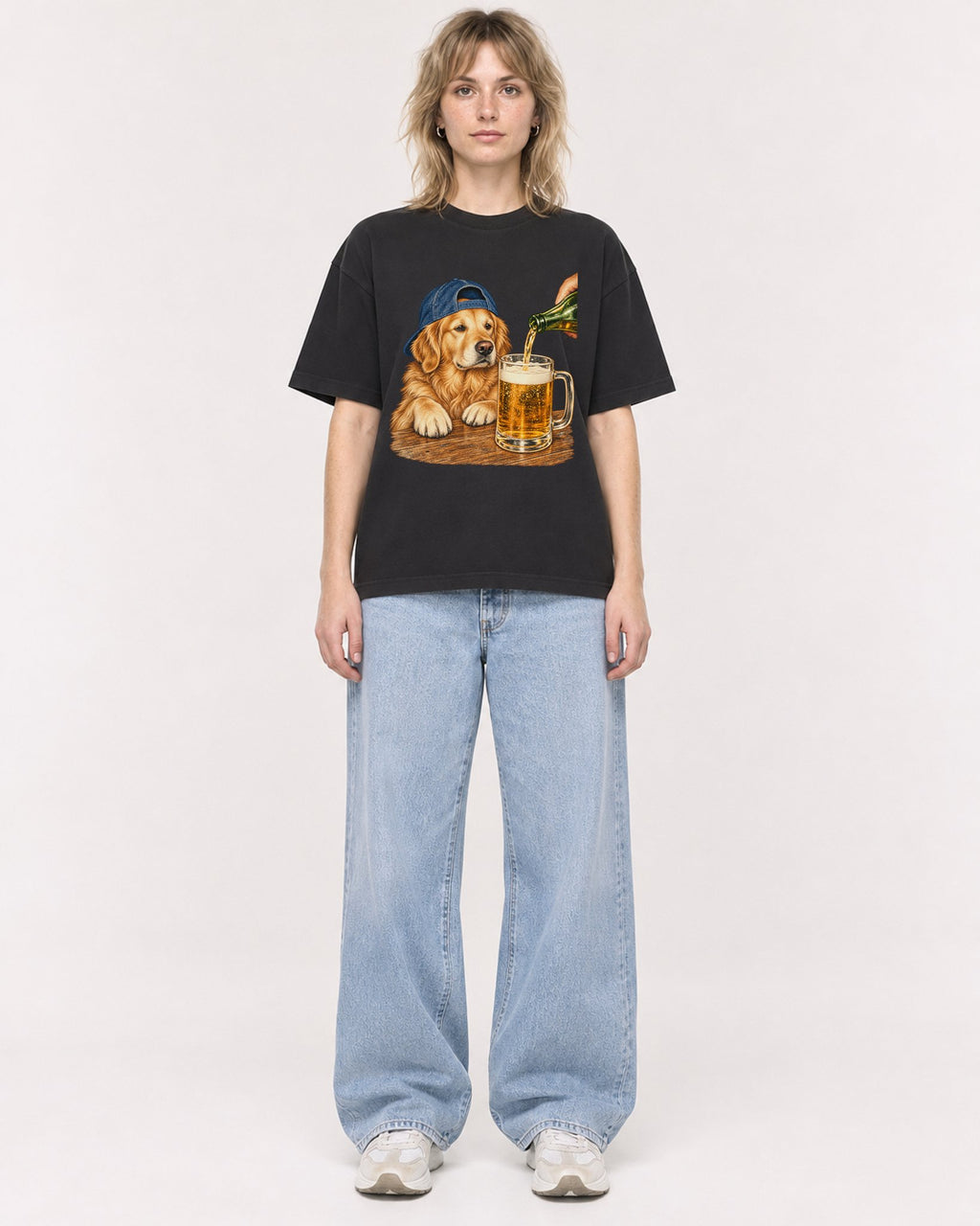 Mockup Boxy Heavyweight Tee Black female full-body 19