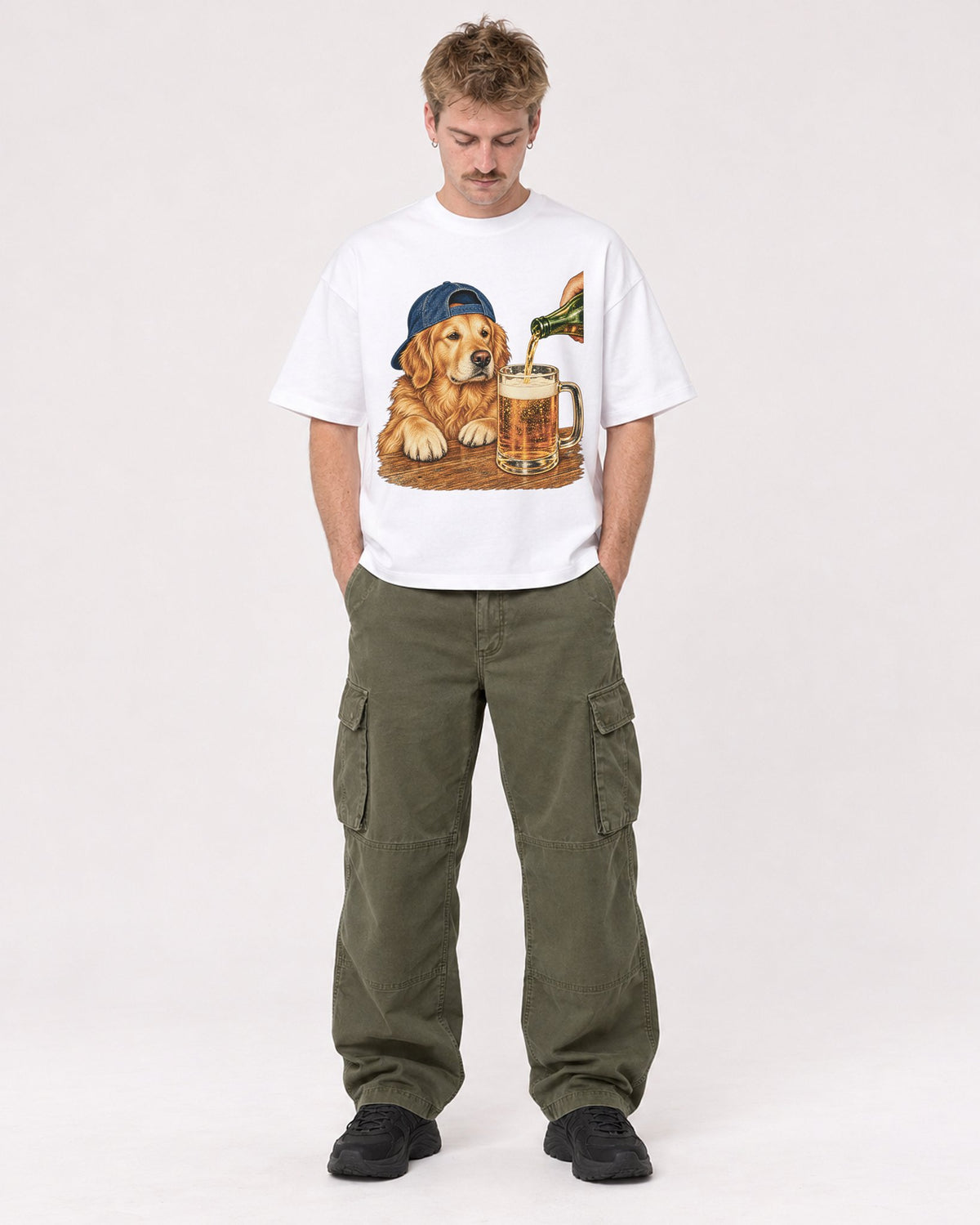 Mockup Boxy Heavyweight Tee White male full-body 19