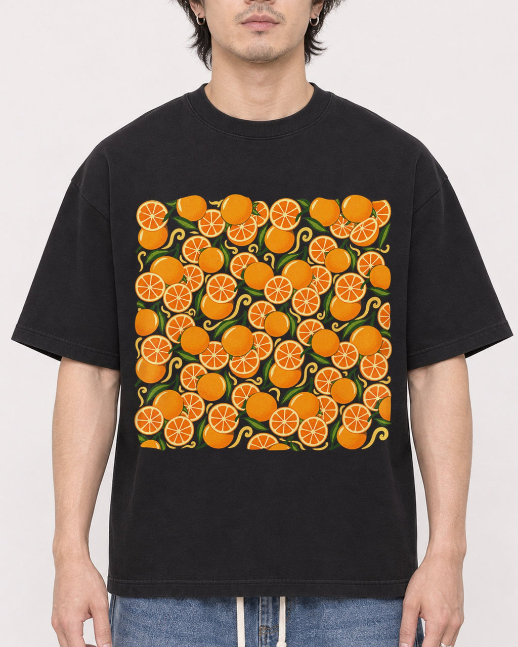 Mockup Boxy Heavyweight Tee Black male close-up 03