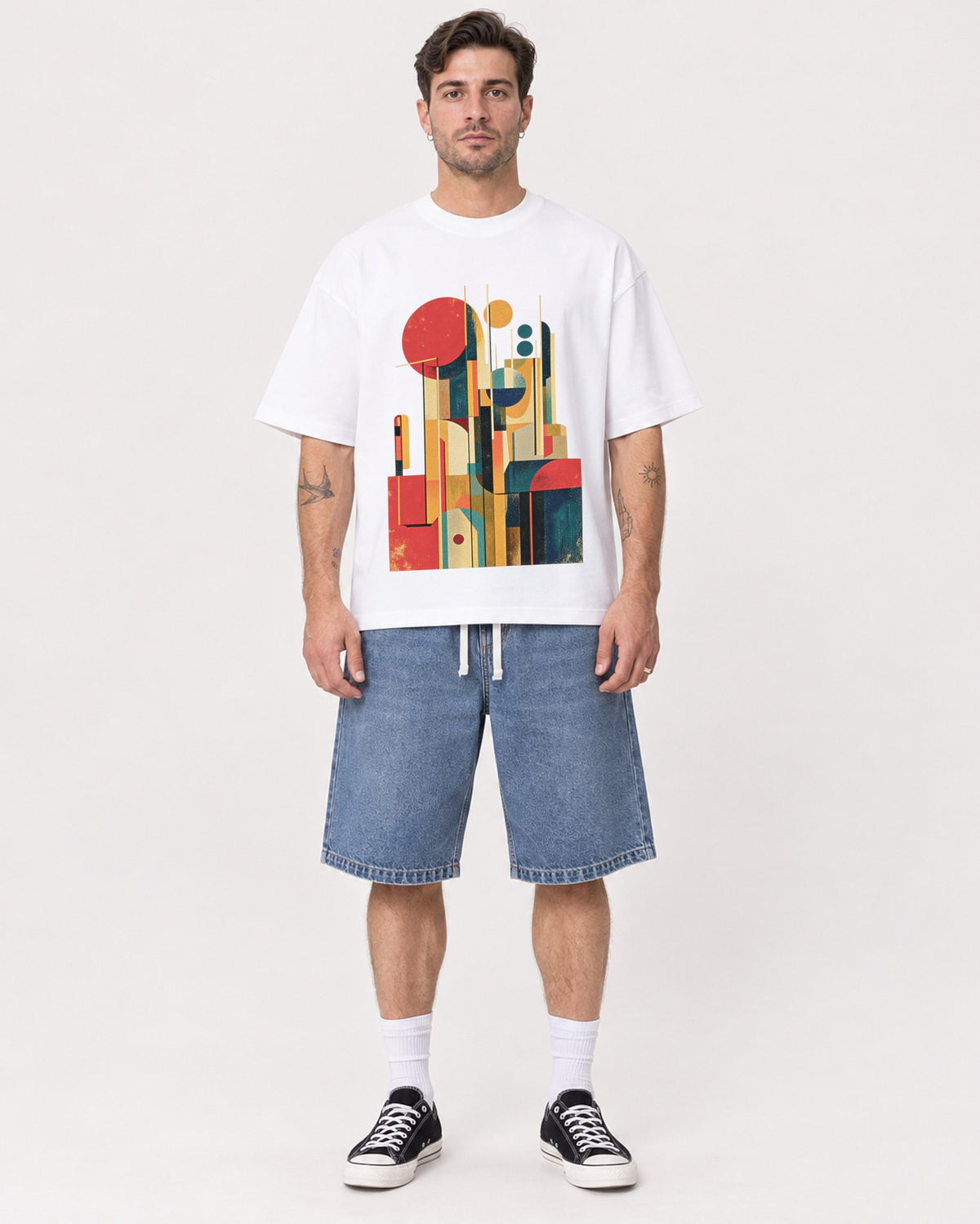Mockup Boxy Heavyweight Tee White male full-body 48