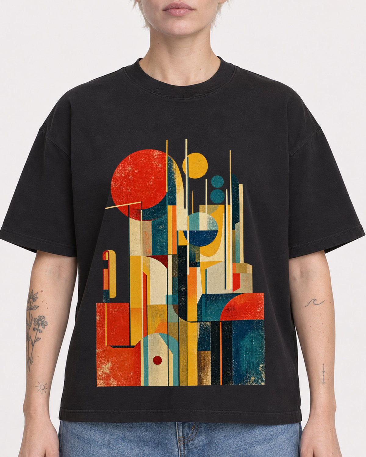 Mockup Boxy Heavyweight Tee Black female close-up 48