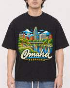 Mockup Boxy Heavyweight Tee Black male close-up 03