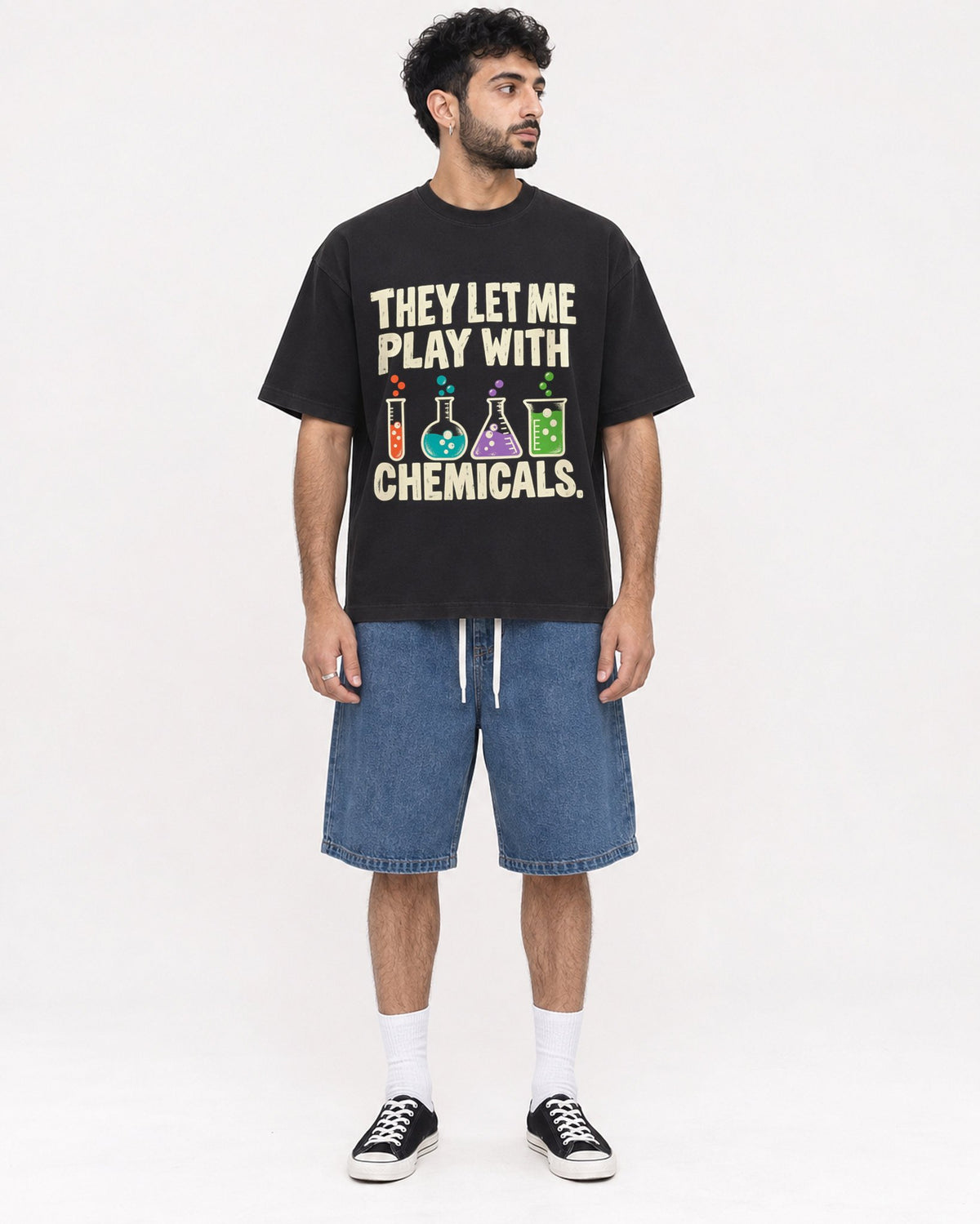 Mockup Boxy Heavyweight Tee Black male full-body 07