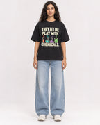 Mockup Boxy Heavyweight Tee Black female full-body 07