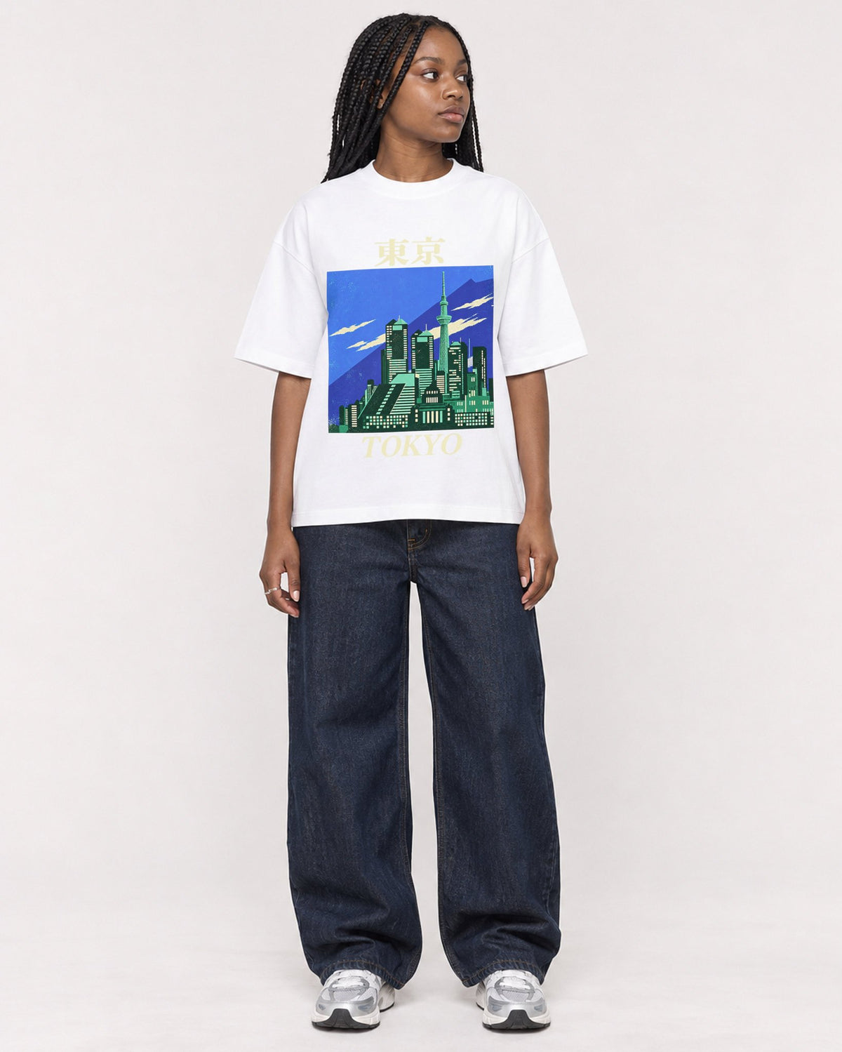 Mockup Boxy Heavyweight Tee White female full-body 04