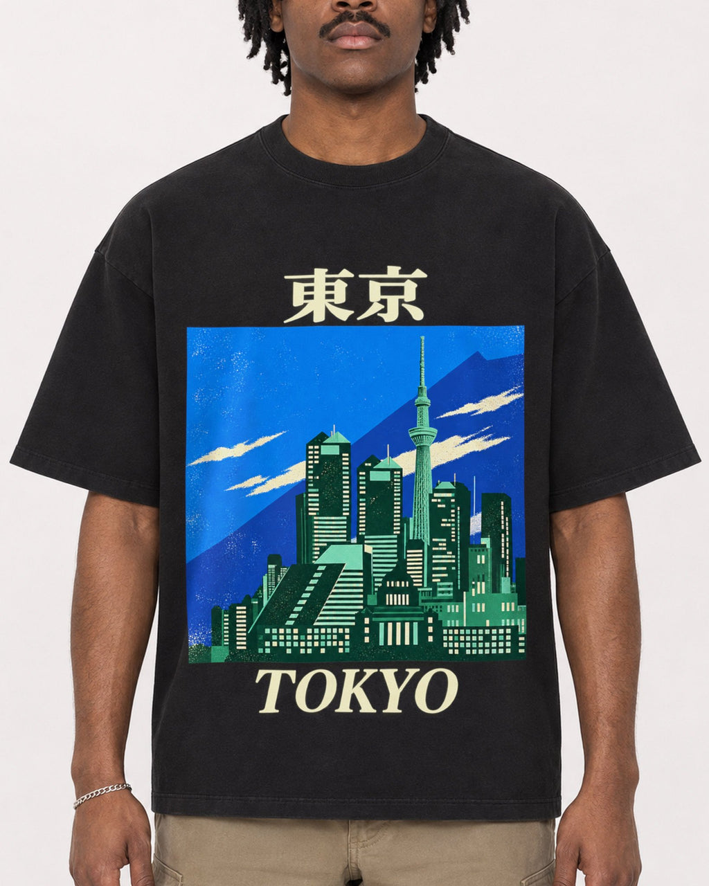 Mockup Boxy Heavyweight Tee Black male close-up 04