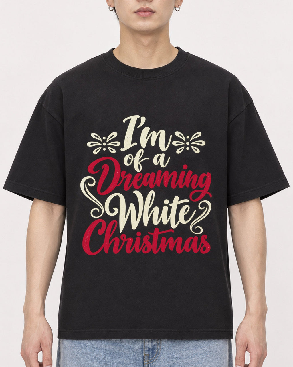 Mockup Boxy Heavyweight Tee Black male close-up 01