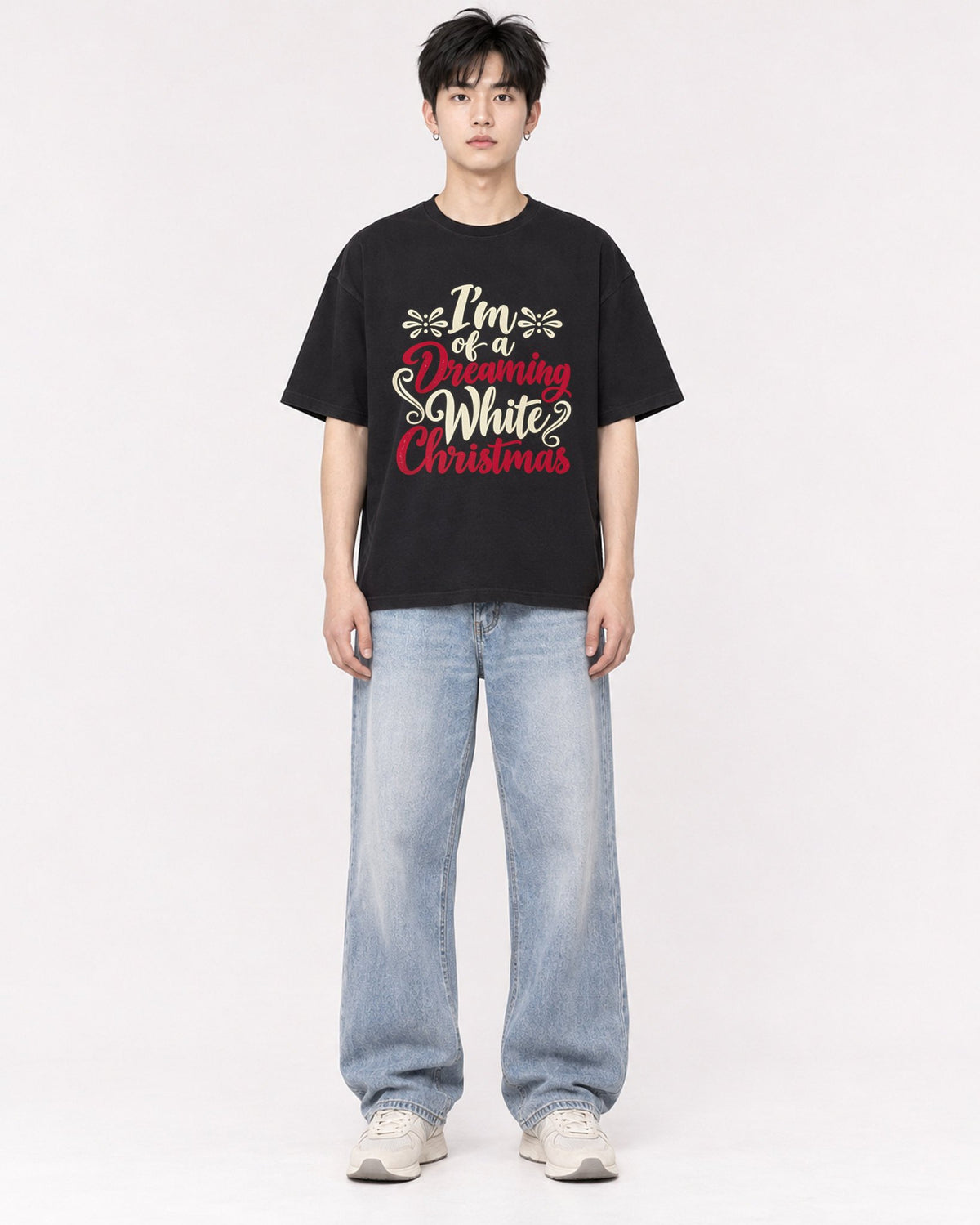 Mockup Boxy Heavyweight Tee Black male full-body 01