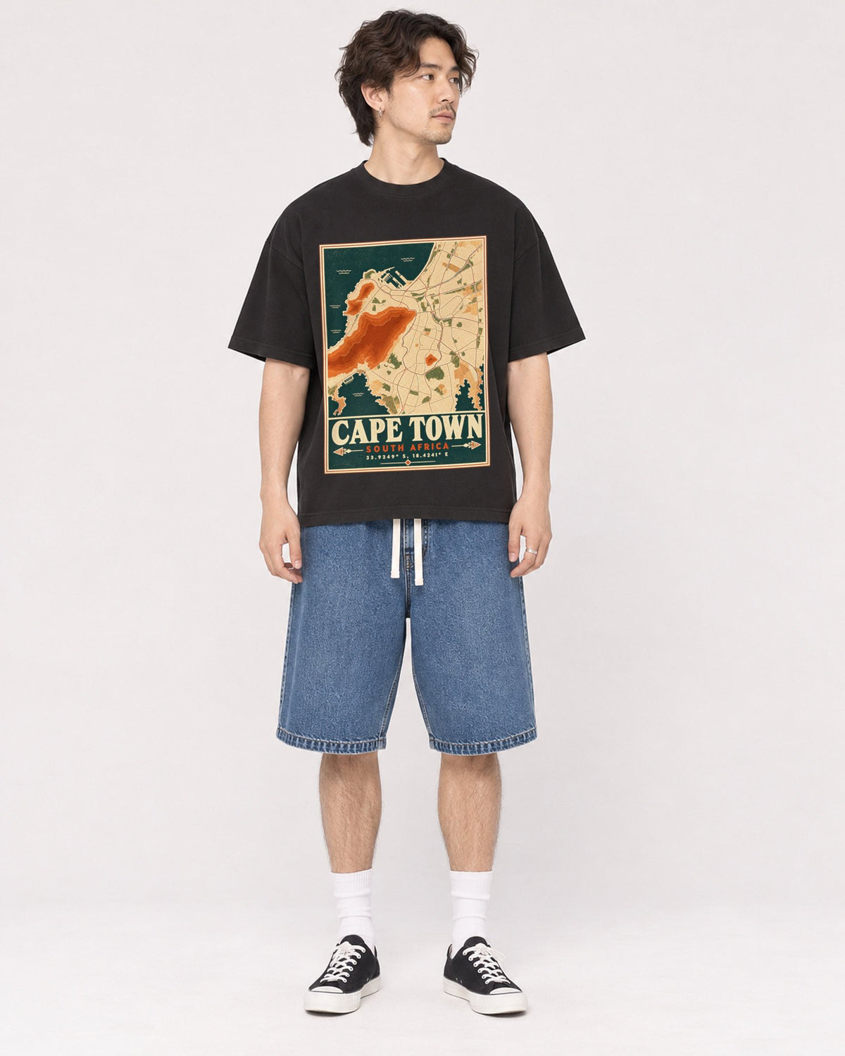 Mockup Boxy Heavyweight Tee Black male full-body 03