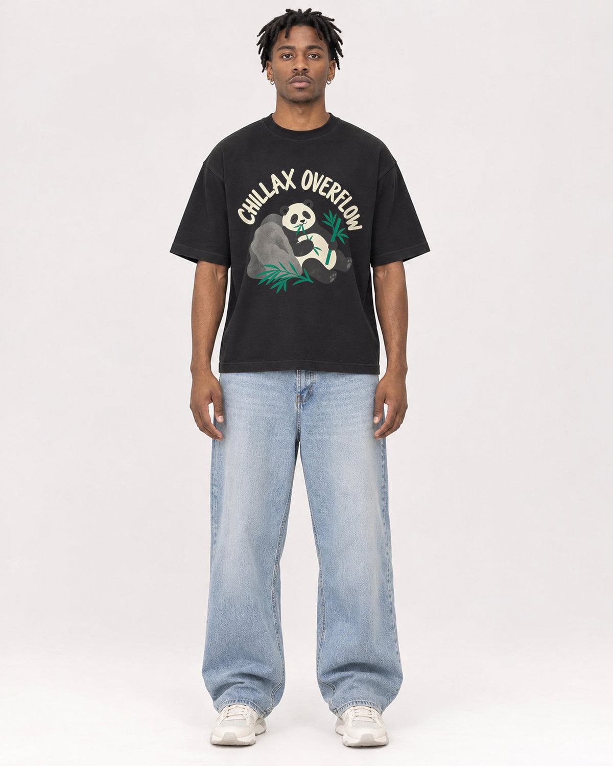 Mockup Boxy Heavyweight Tee Black male full-body 05