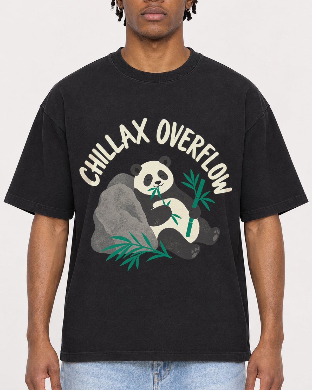Mockup Boxy Heavyweight Tee Black male close-up 05