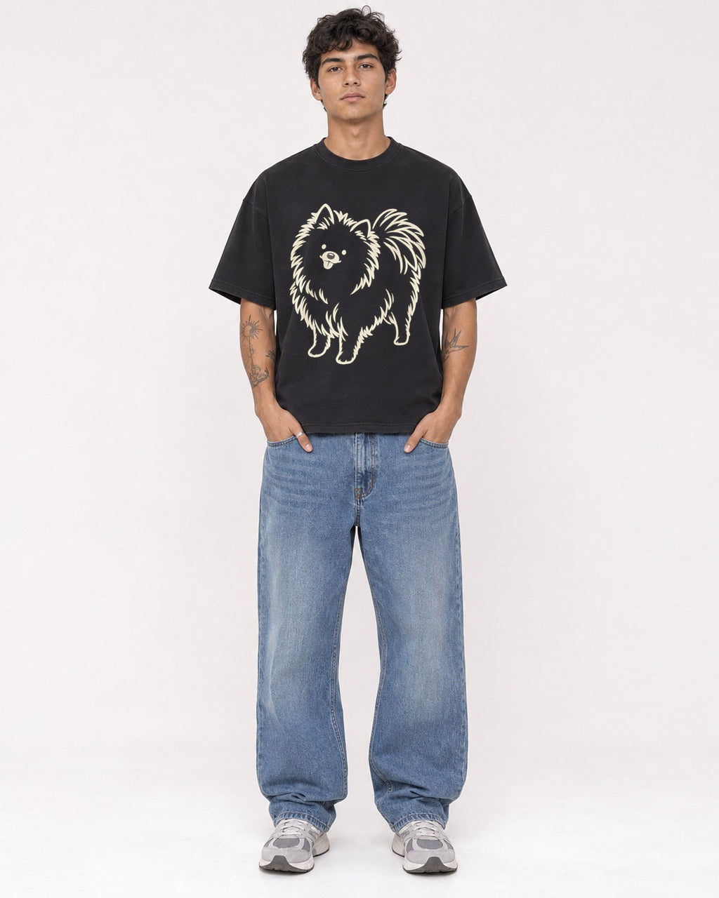 Mockup Boxy Heavyweight Tee Black male full-body 06