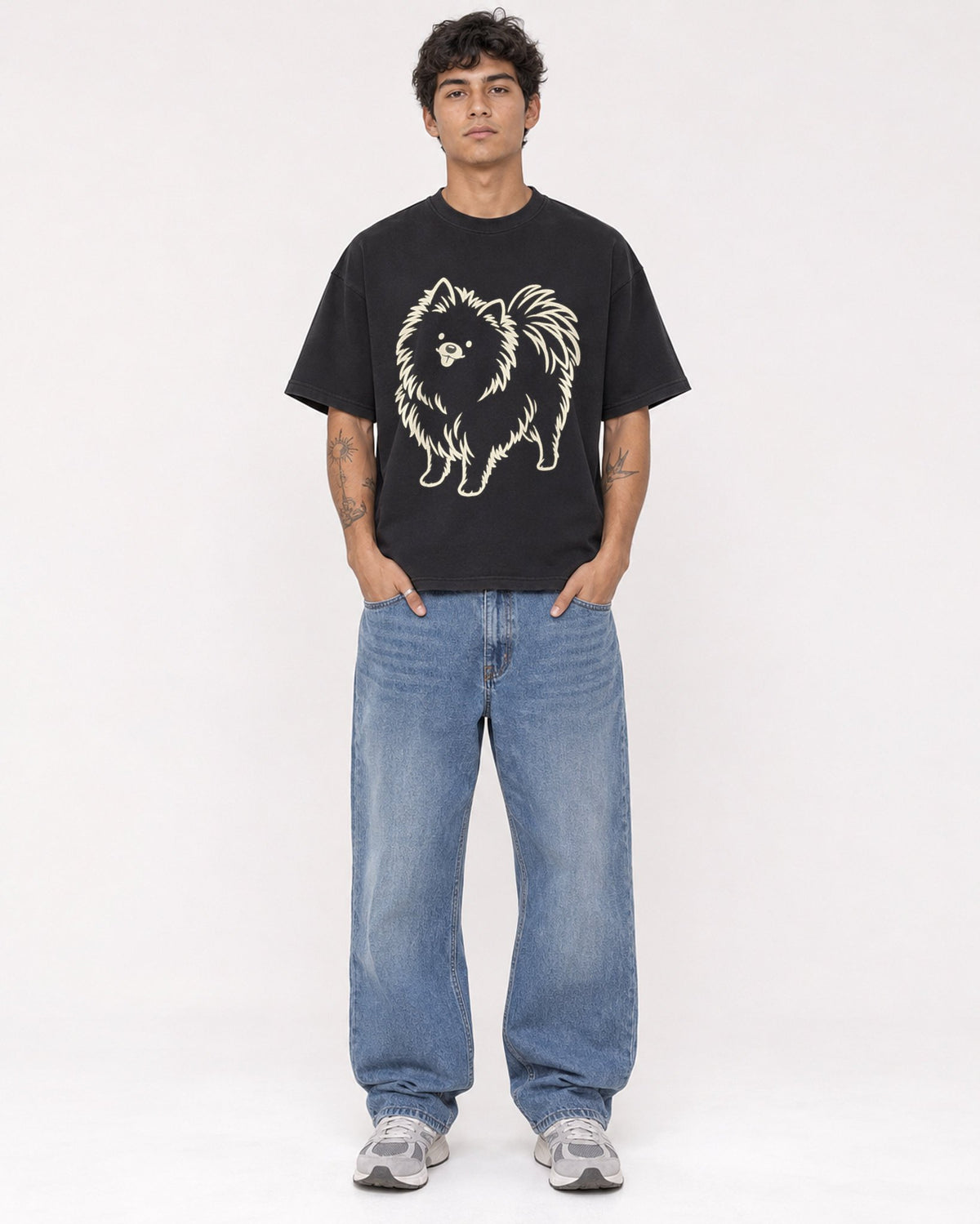 Mockup Boxy Heavyweight Tee Black male full-body 06
