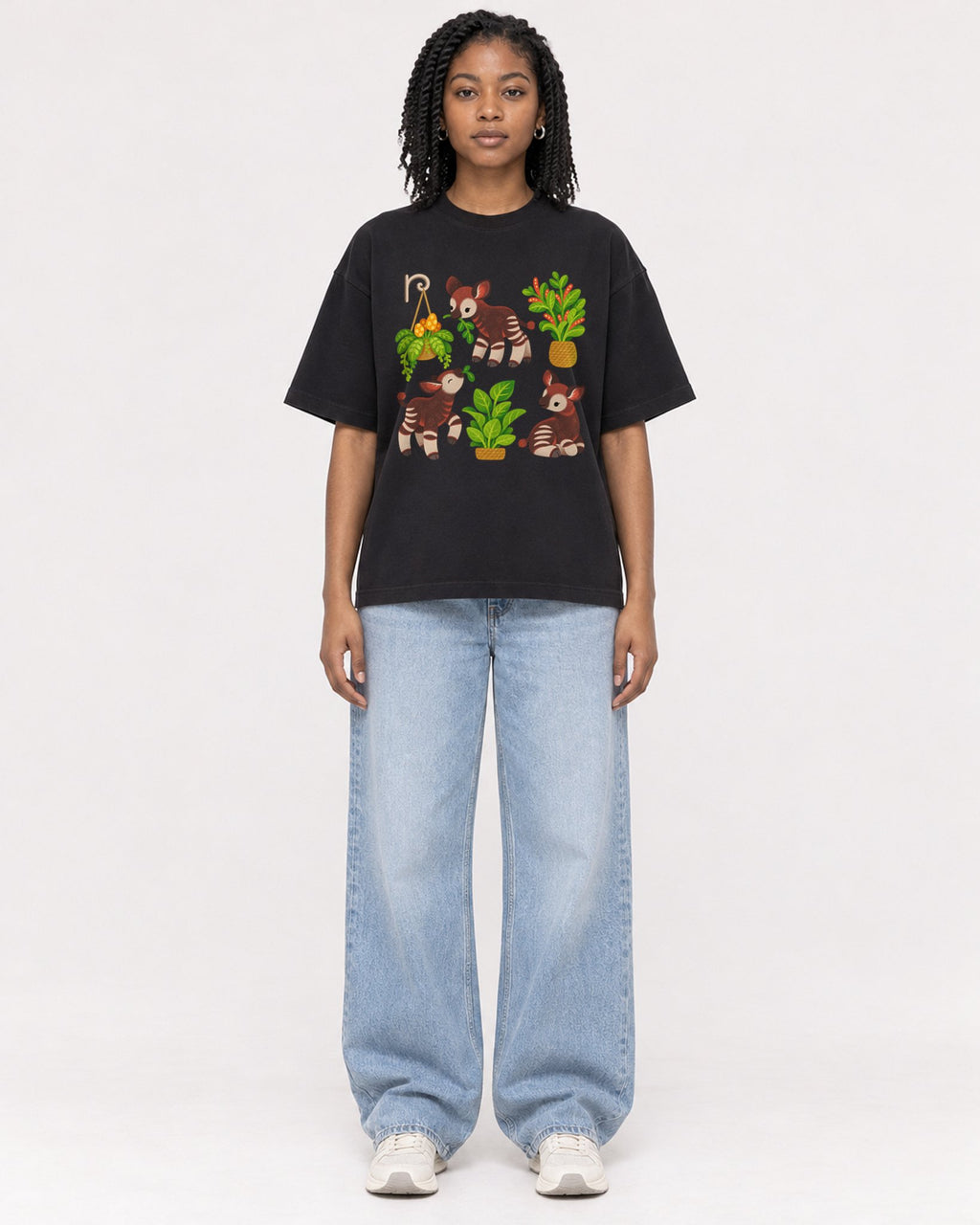 Mockup Boxy Heavyweight Tee Black female full-body 15