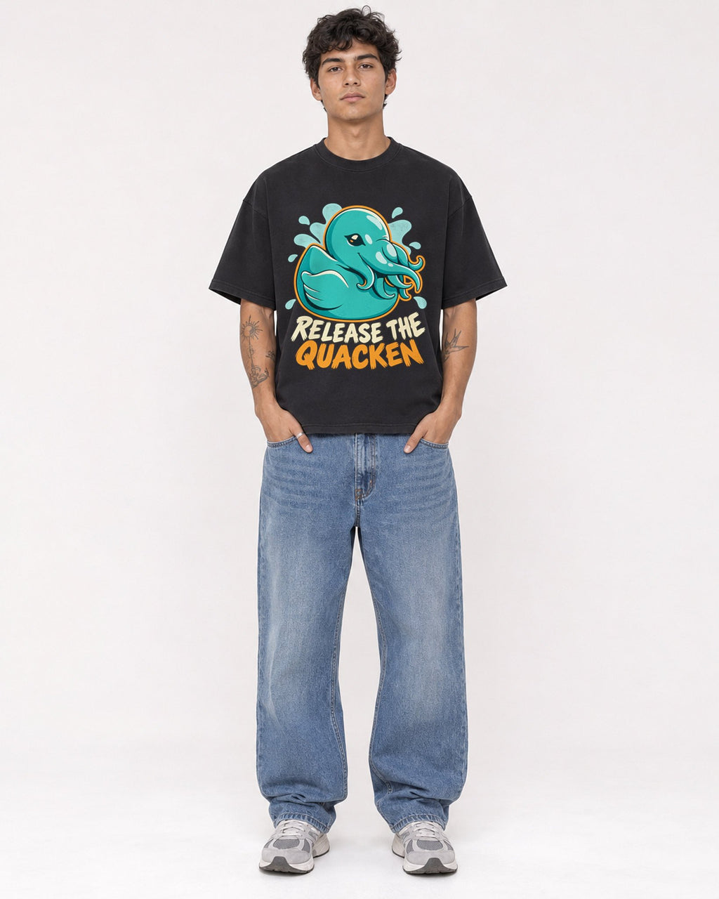 Mockup Boxy Heavyweight Tee Black male full-body 06