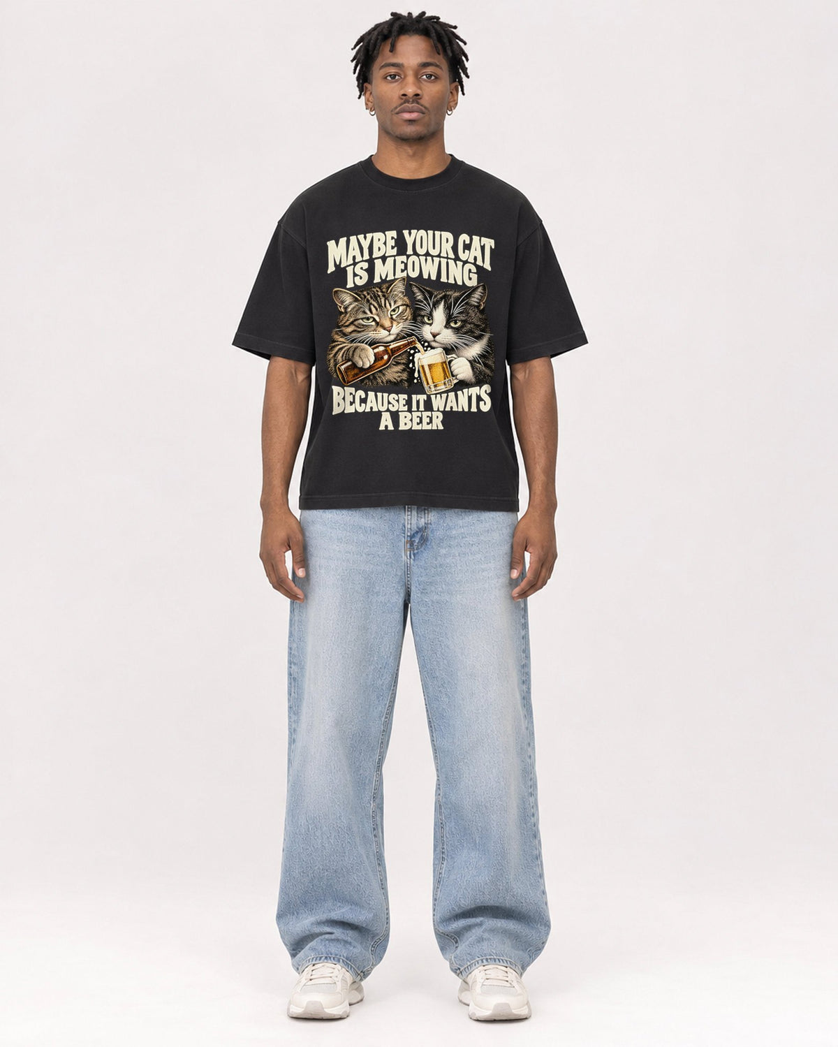 Mockup Boxy Heavyweight Tee Black male full-body 05