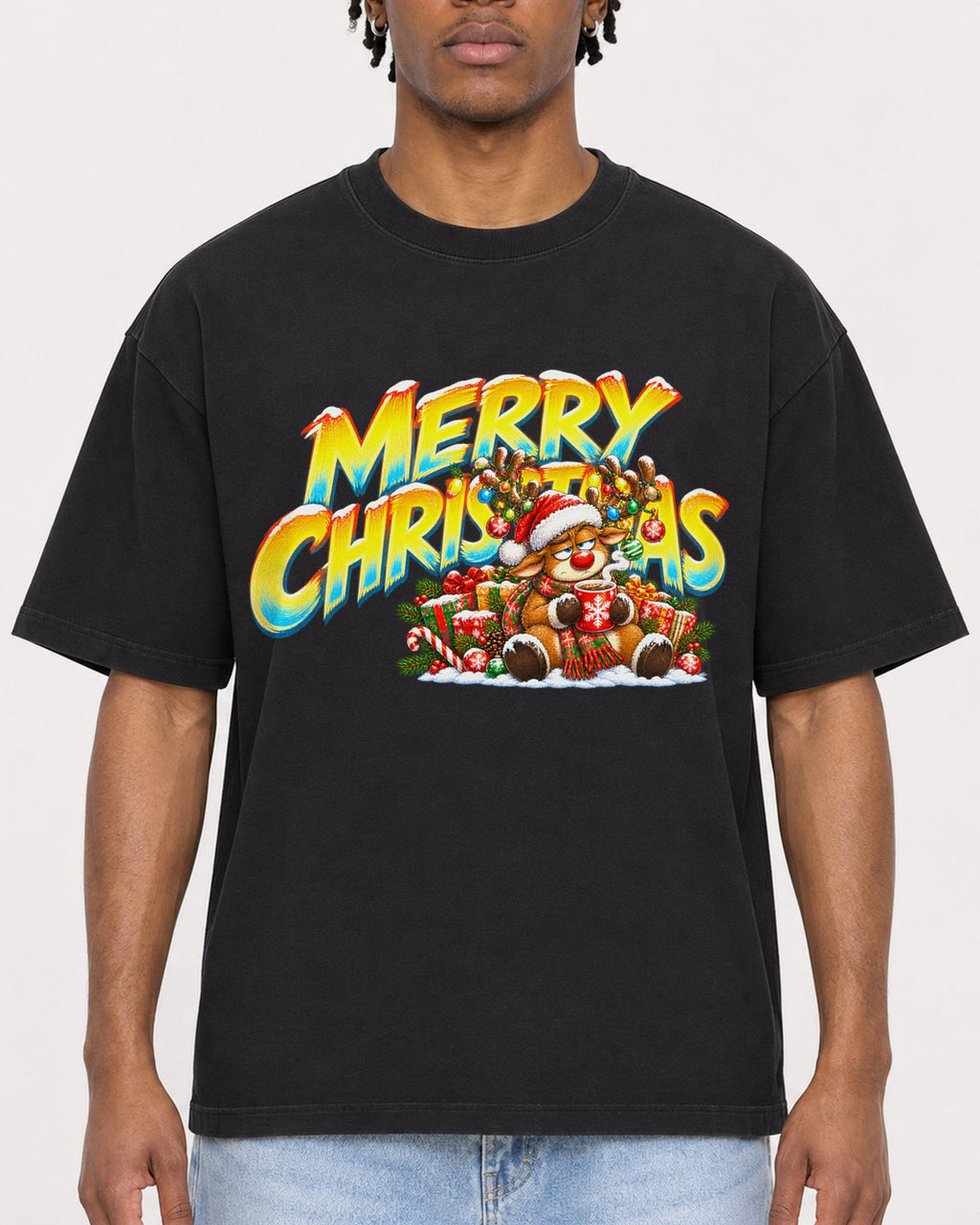 Mockup Boxy Heavyweight Tee Black male close-up 05