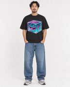Mockup Boxy Heavyweight Tee Black male full-body 02