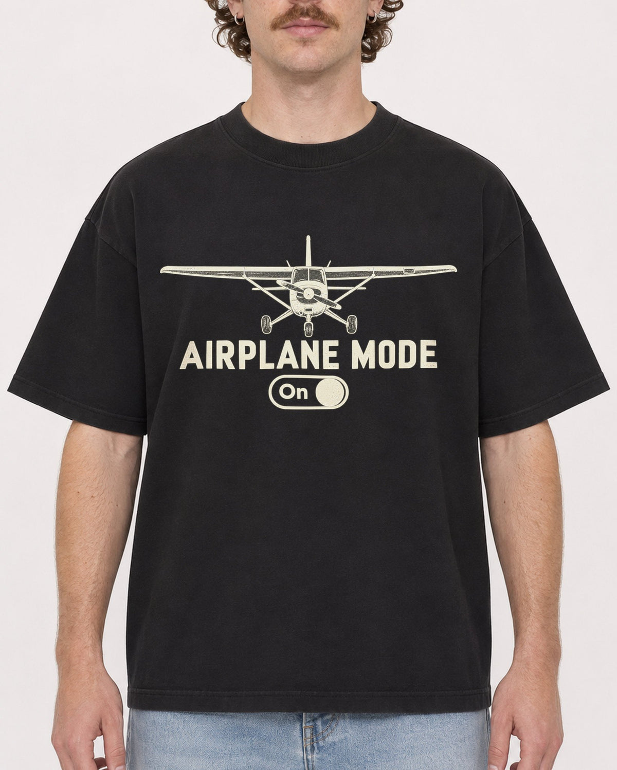 Mockup Boxy Heavyweight Tee Black male close-up 09