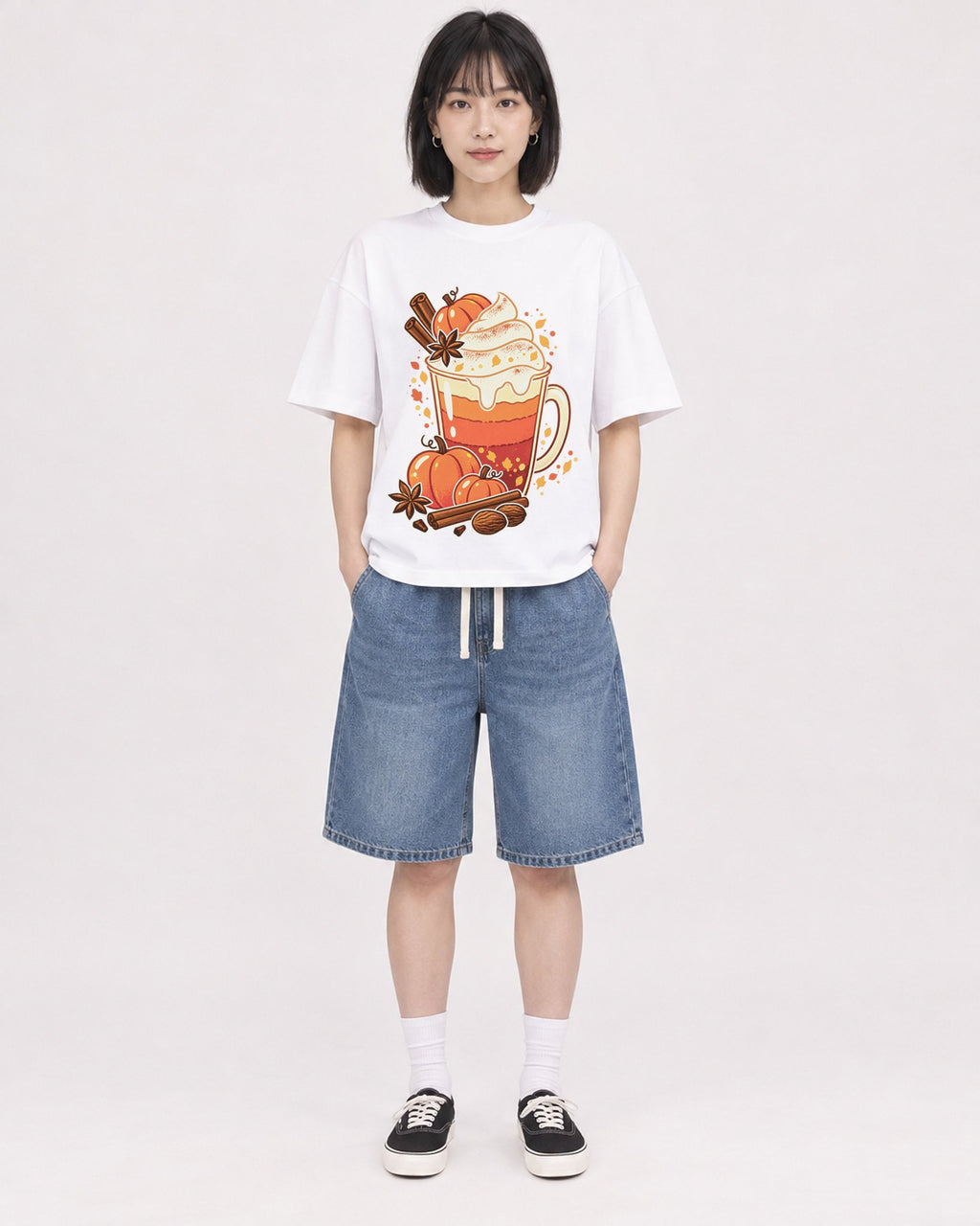 Mockup Boxy Heavyweight Tee White female full-body 11