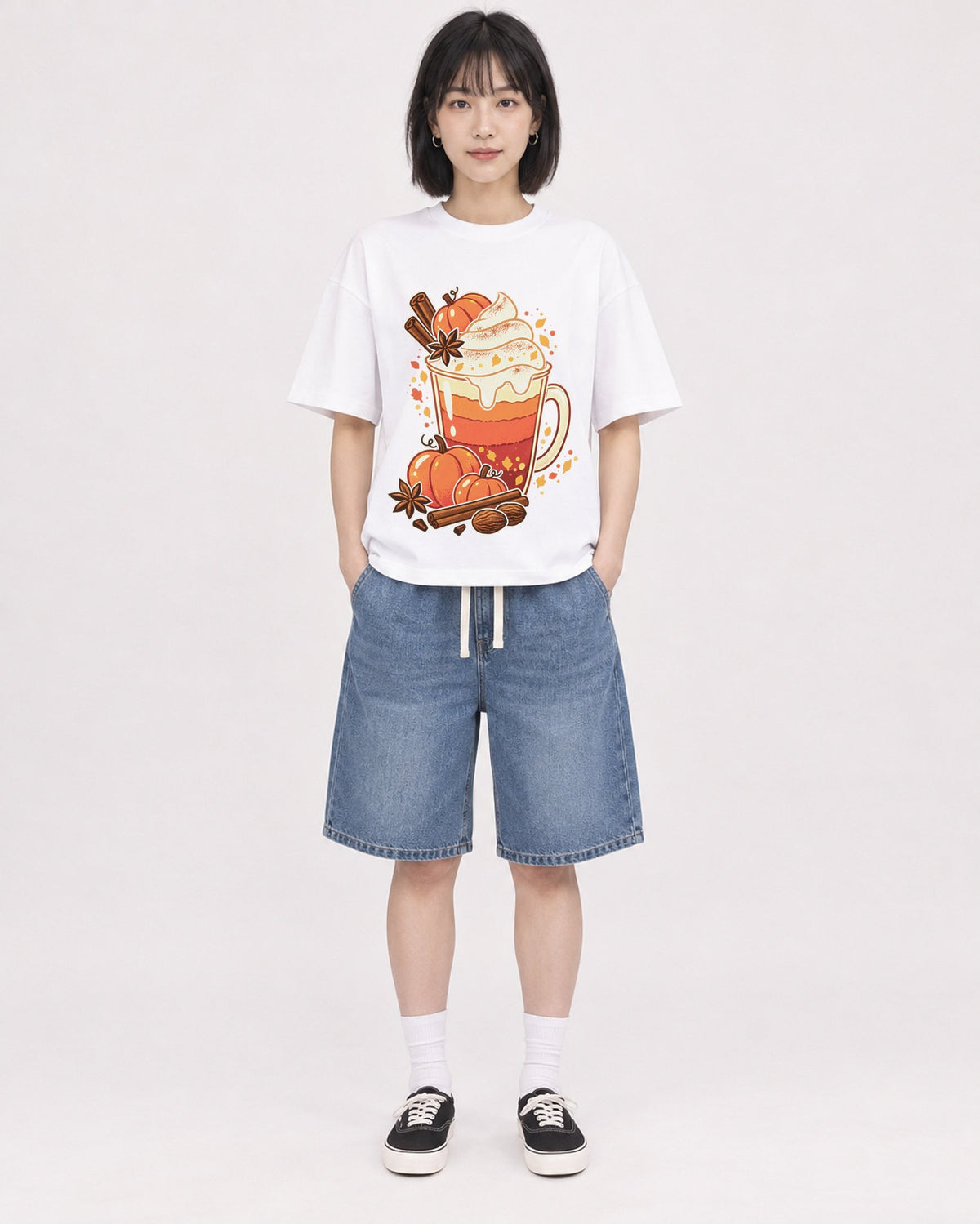 Mockup Boxy Heavyweight Tee White female full-body 11