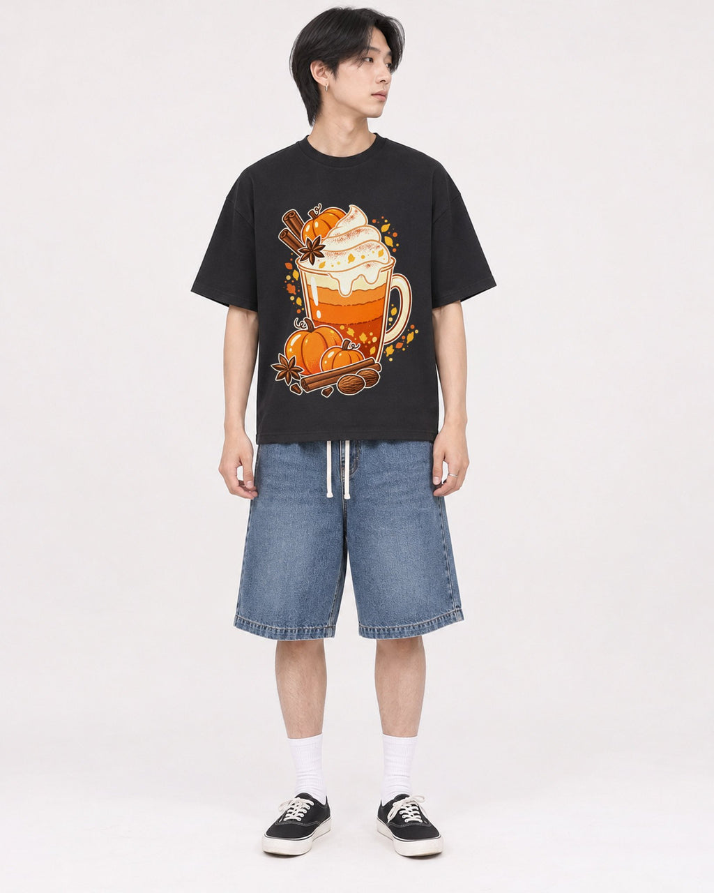 Mockup Boxy Heavyweight Tee Black male full-body 11