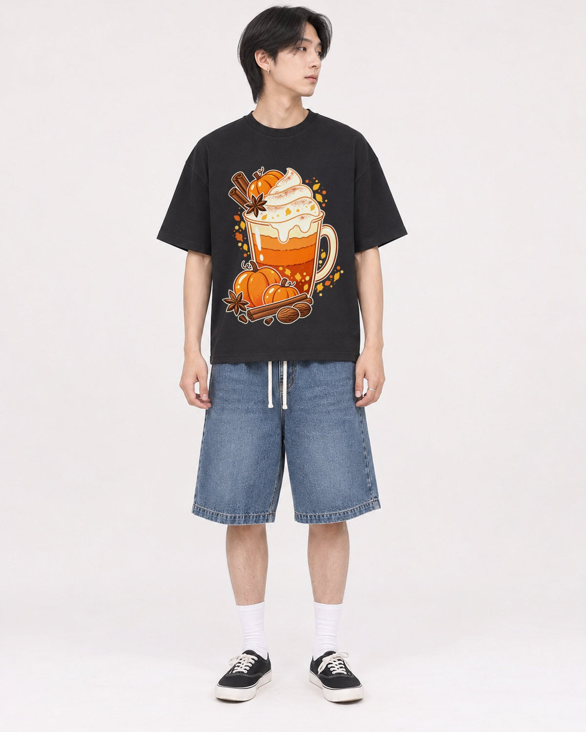 Mockup Boxy Heavyweight Tee Black male full-body 11