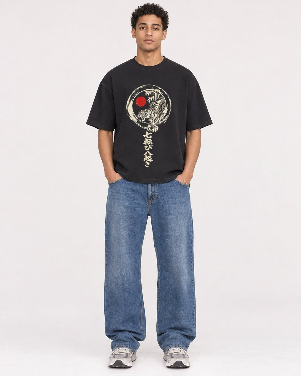 Mockup Boxy Heavyweight Tee Black male full-body 10