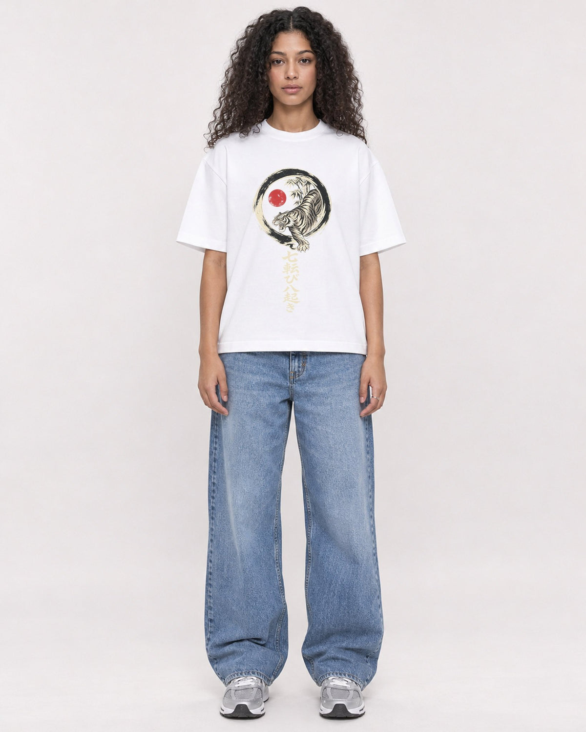 Mockup Boxy Heavyweight Tee White female full-body 10