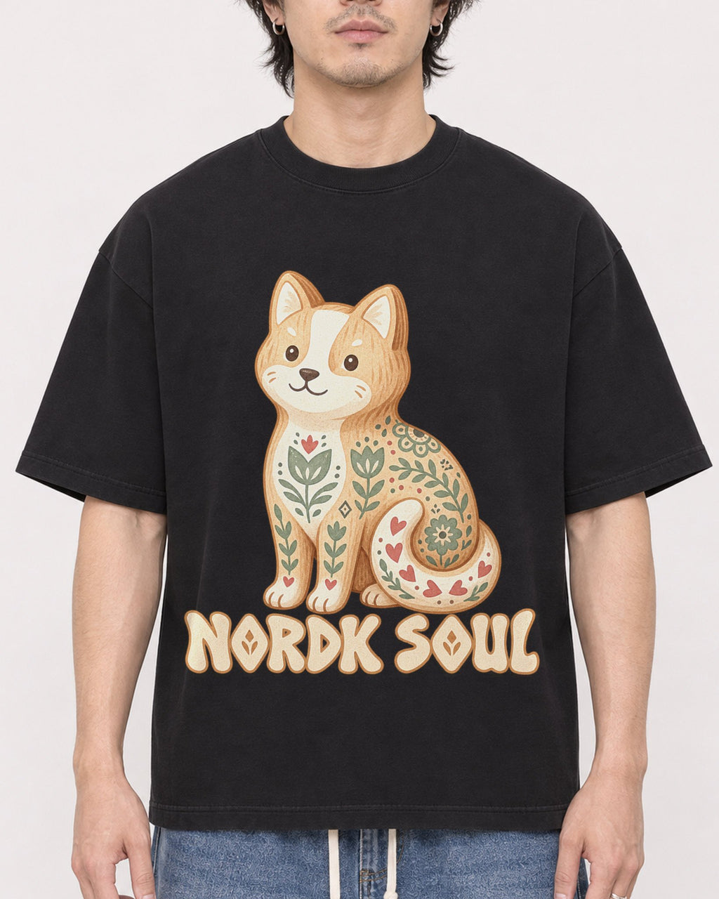 Mockup Boxy Heavyweight Tee Black male close-up 03