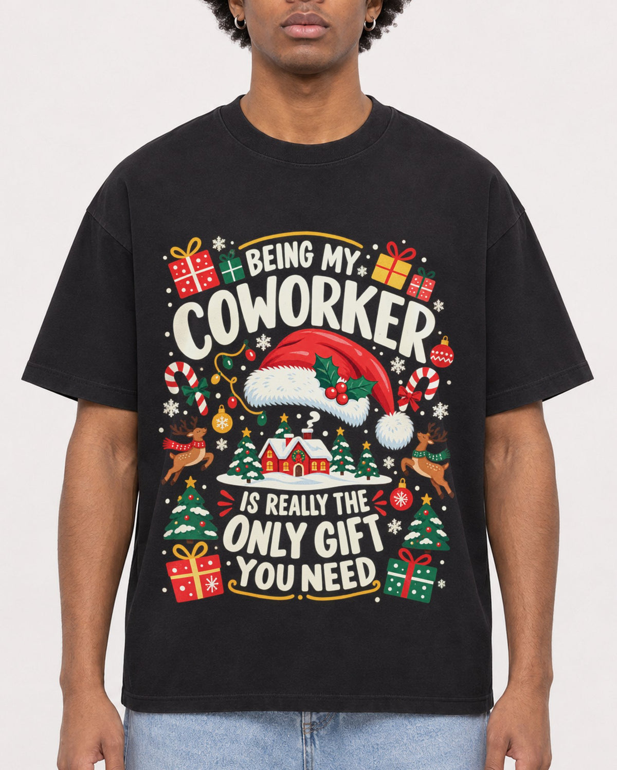 Mockup Boxy Heavyweight Tee Black male close-up 45