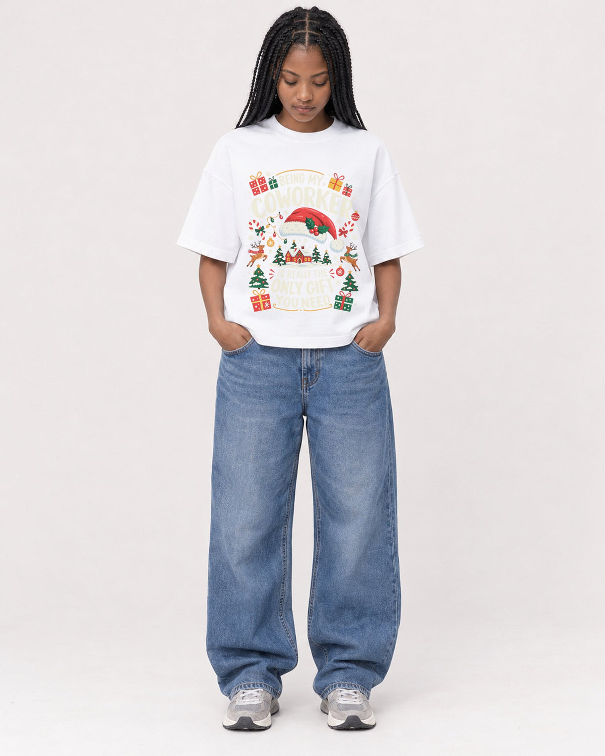 Mockup Boxy Heavyweight Tee White female full-body 45