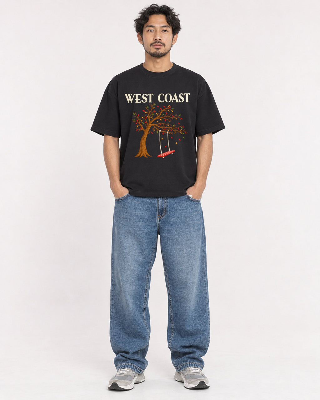 Mockup Boxy Heavyweight Tee Black male full-body 02