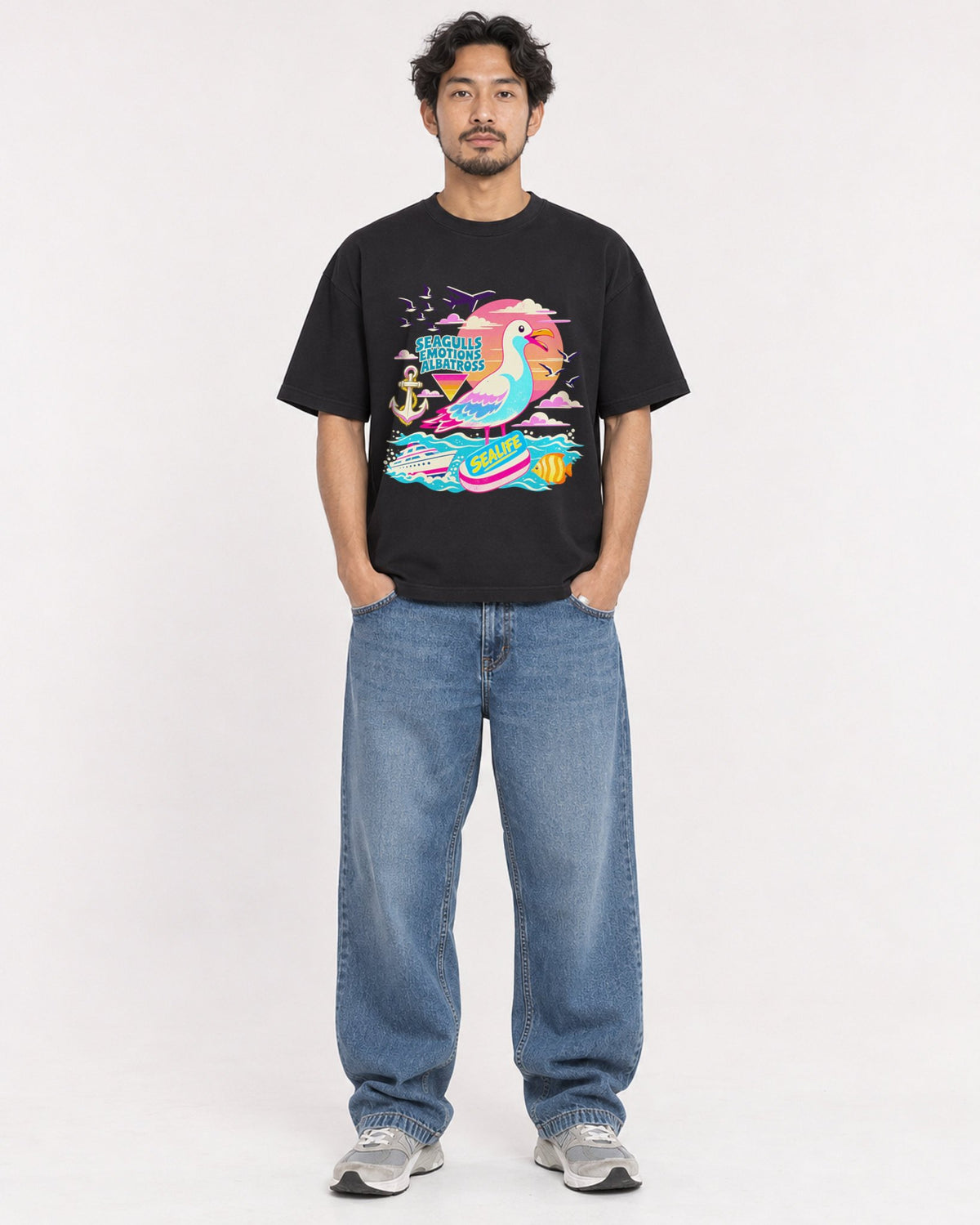 Mockup Boxy Heavyweight Tee Black male full-body 02