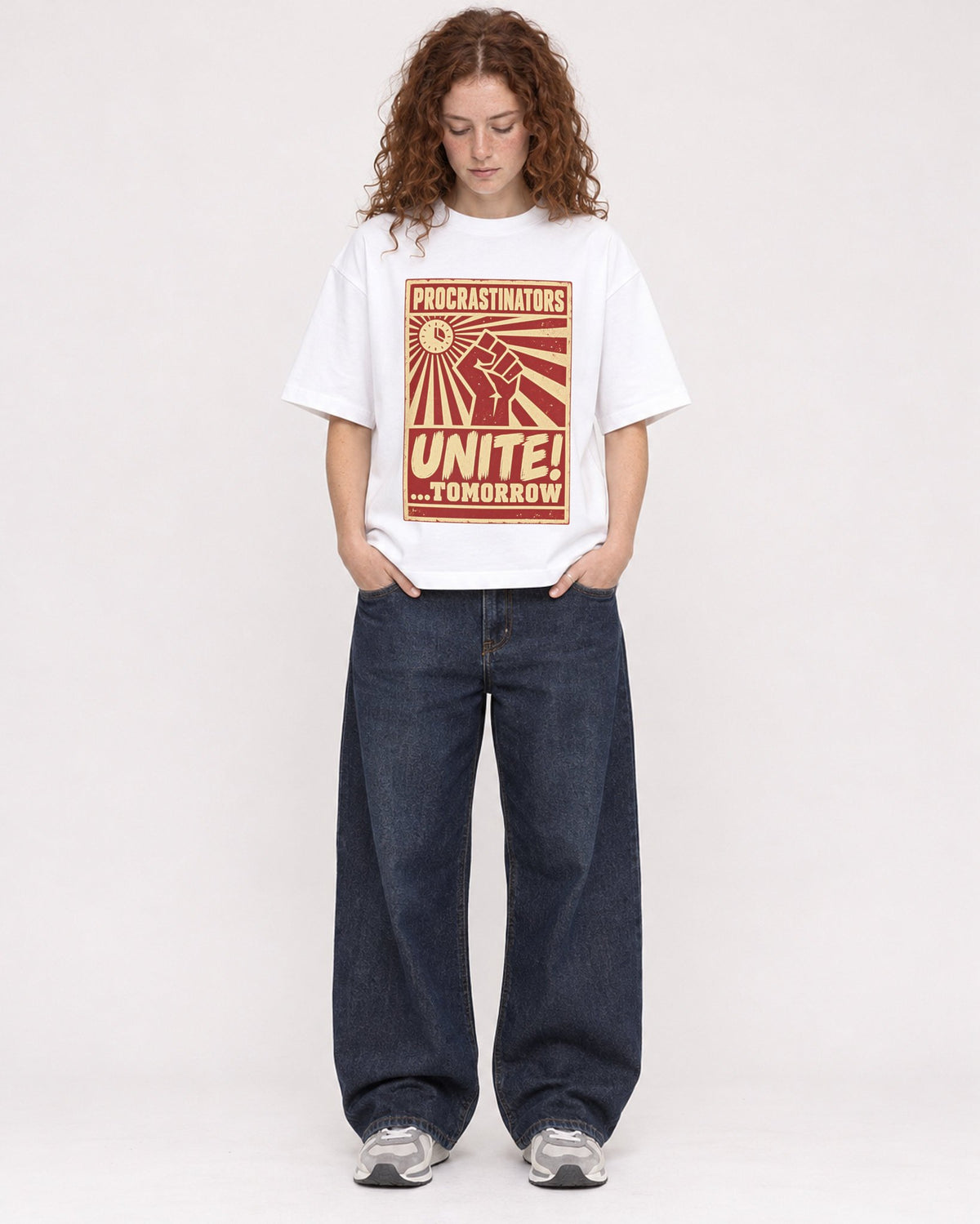 Mockup Boxy Heavyweight Tee White female full-body 09