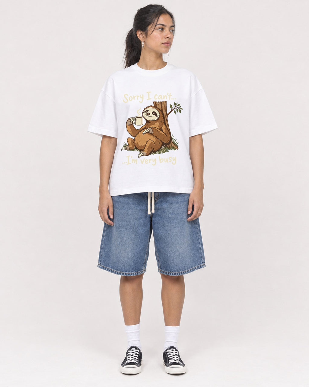 Mockup Boxy Heavyweight Tee White female full-body 16