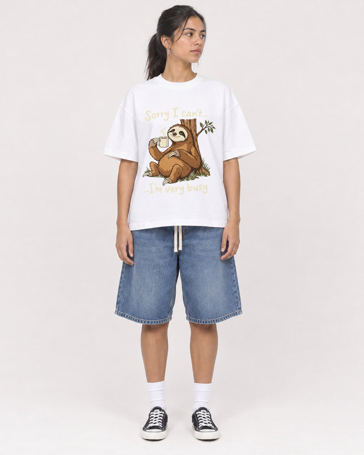 Mockup Boxy Heavyweight Tee White female full-body 16