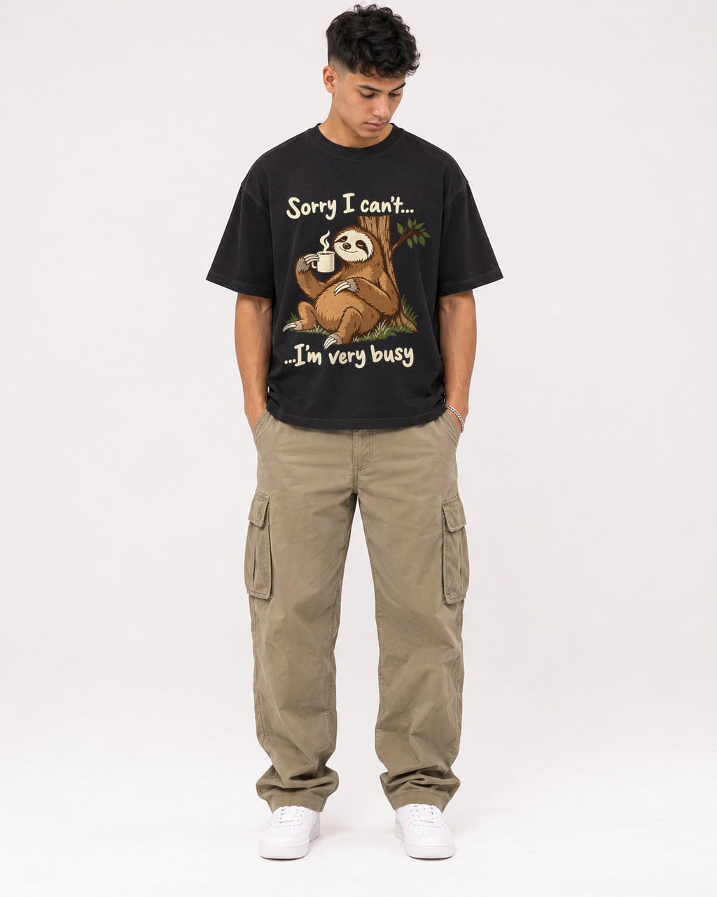 Mockup Boxy Heavyweight Tee Black male full-body 16