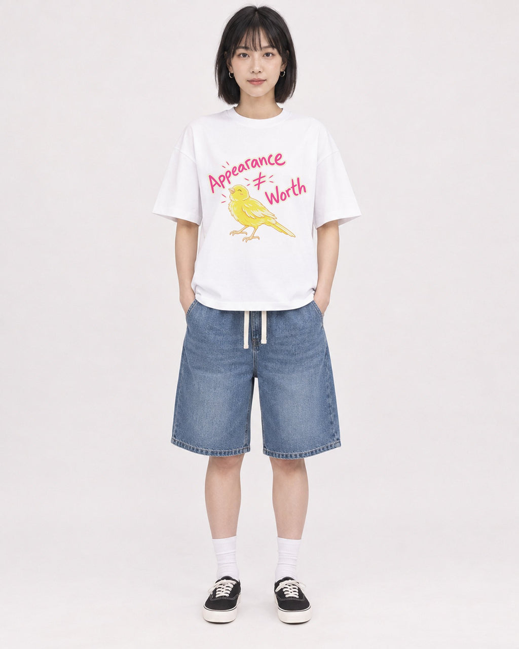 Mockup Boxy Heavyweight Tee White female full-body 11