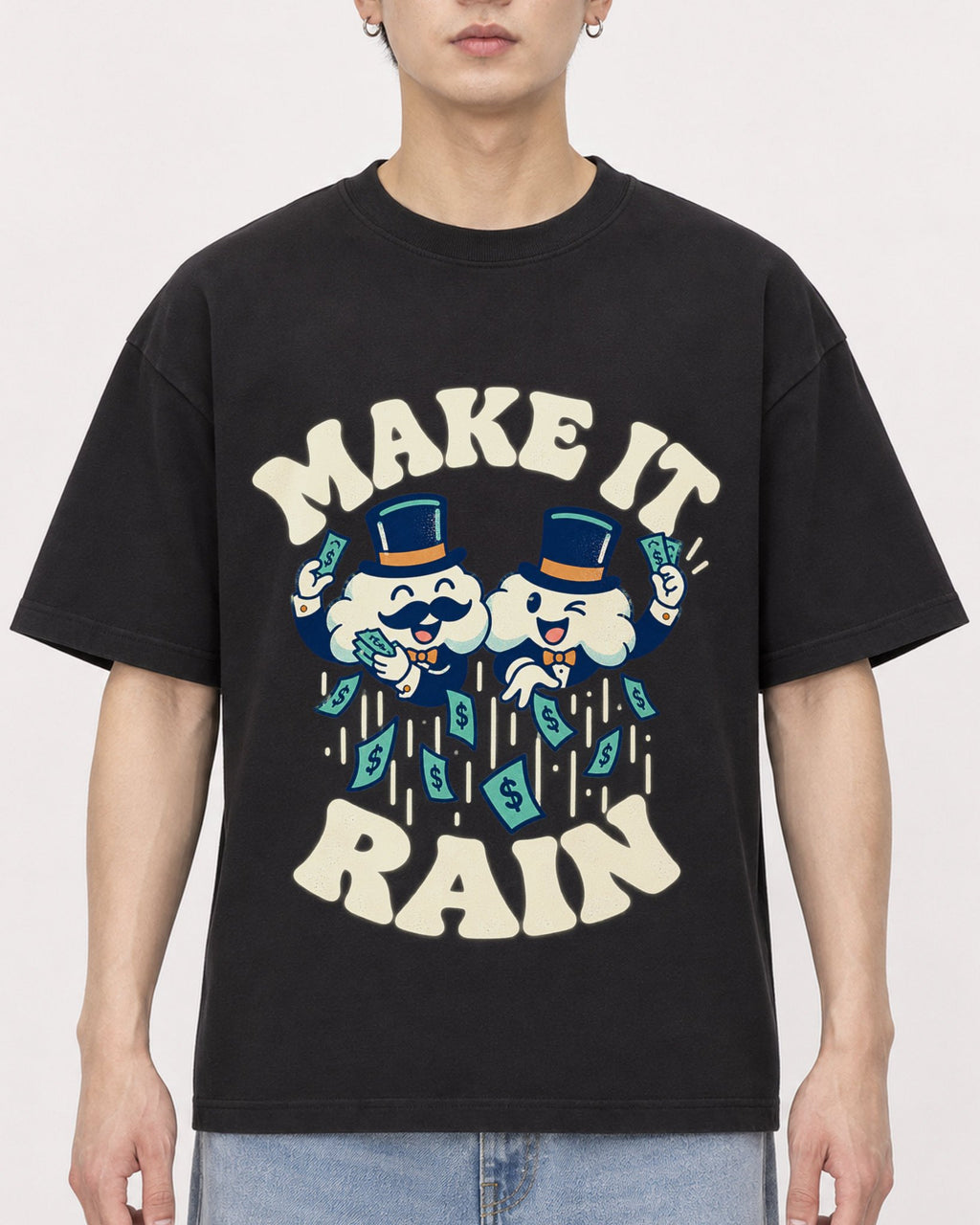 Mockup Boxy Heavyweight Tee Black male close-up 01